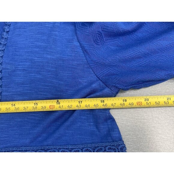 Farmers Market Women's Blouse Petite Medium 100% Rayon Lace V-Neck Boho Blue - Picture 8 of 13